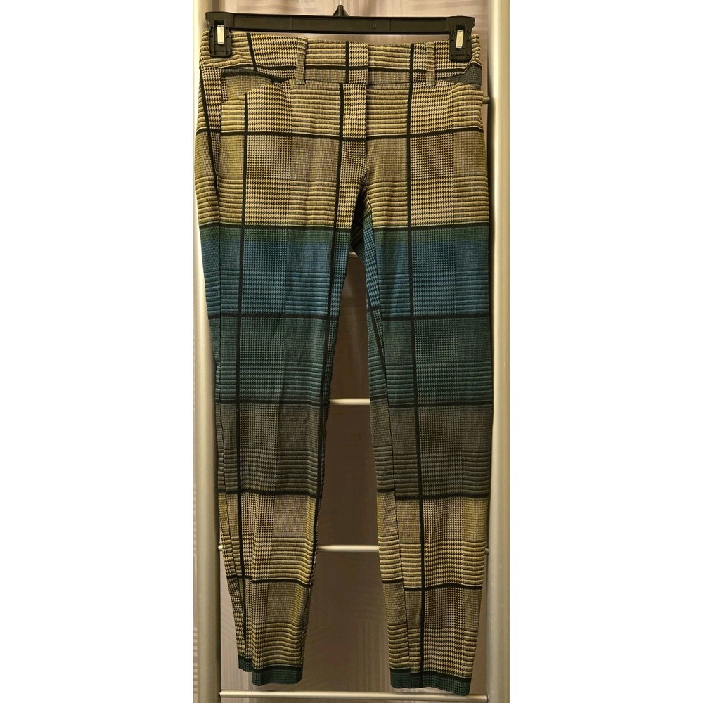 New York & Company 7th Avenue Design Sz 0 Green‎ Plaid Skinny Leg Pants 28x27